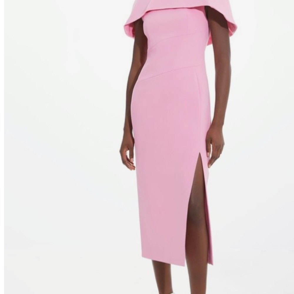 Karen Millen Pink Asymmetrical Off-Shoulder Midi Dress